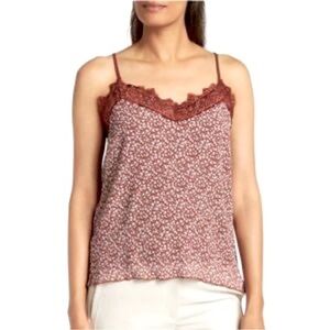 Everleigh Crinkle Brown Floral Lace-Trim Cami